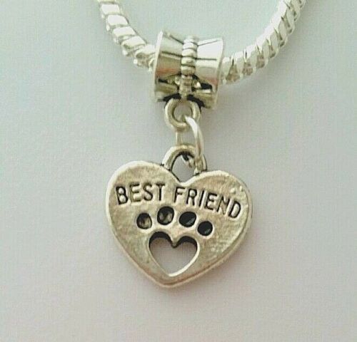 Pet Heart Best Friend Dog Paw Print Dangle Bead fits European Charm Bracelet 