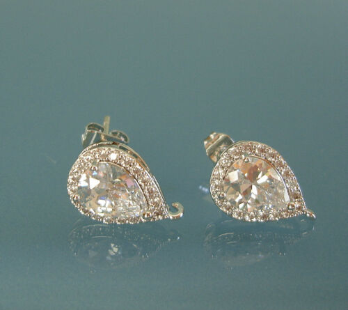 Teardrop Crystal Cubic Zirconia CZ Rhodium Plated Earstud Earrings Post Findings 