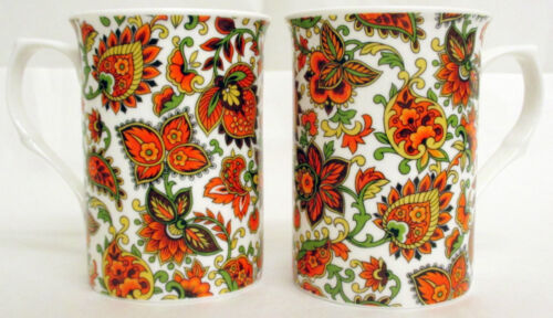 Paisley tasses set de 4 porcelaine fine orange Paisley mugs hand decorated in UK 