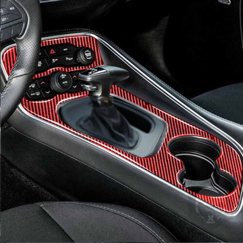 For Dodge Challenger 15-20 Red Carbon Fiber Car Gear Shift Water Cup Panel Cover 
