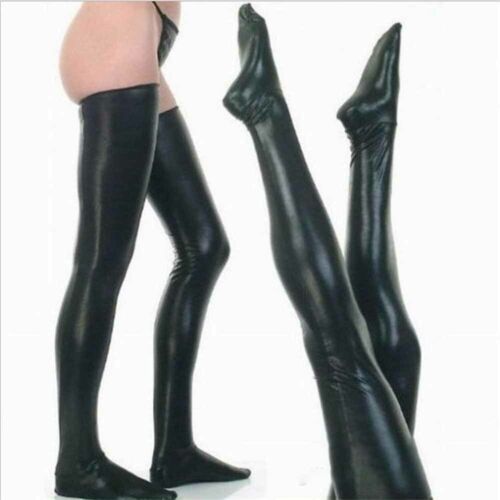 Hommes Wet Look Latex Cuir Cuisse Bas Pieds Hauts Collants Chaussettes Clubwear 