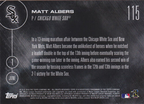 2016 Topps NOW 115 Matt Albers White Sox Rookie ONLY 743 Printed RARE SP RC