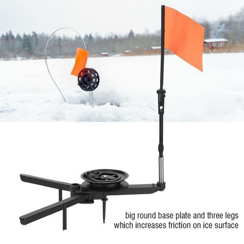 Ice Fishing Rod Tip-Up Compact Metal Pole Orange Flags Angler Tackles Accessory