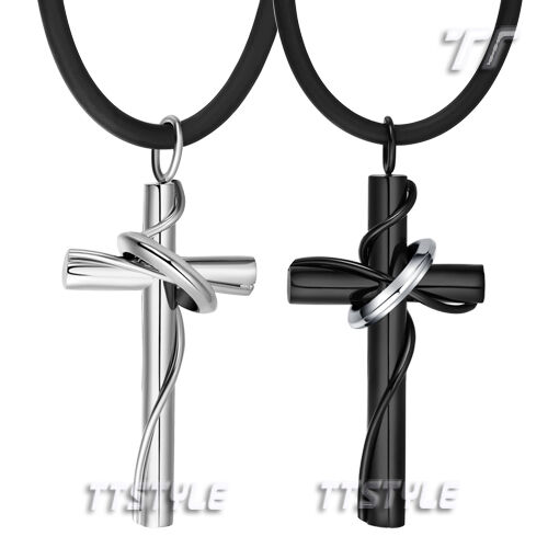 Quality TT 316L Stainless Steel Cross Pendant Necklace Silver/Black (NP258)