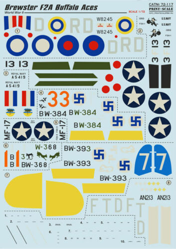 Print Scale 72-117 Decal for Brewster F2a Buffalo 1//72 scale