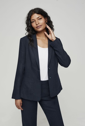 Long Tall Sally Tall Womens Linen Suit Jacket in Navy