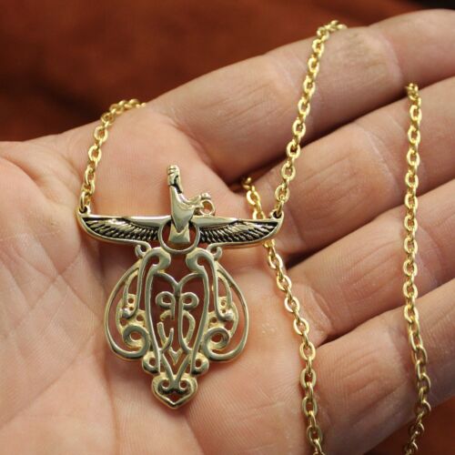 Gold Pt Designer Farvahar Faravahar Necklace Chain Persian Zoroastrian Art Gift
