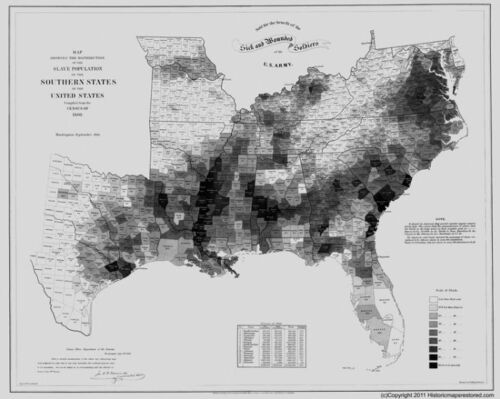 SOUTHERN STATES SLAVE MAP 1861 ACCOMACK ALBEMARLE ALLEGHANY AMELIA COUNTY VA big 
