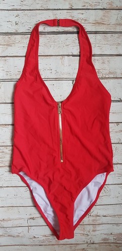 New South Beach Plunge Zip Swimsuit in Red Beach Holiday SE15