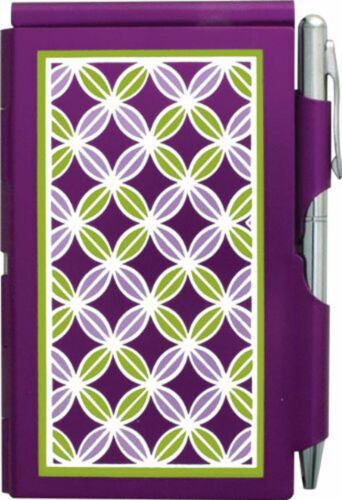 Flip Note w//Pen Purple Audrey Collection Circle Pattern Pocket Purse Notepad