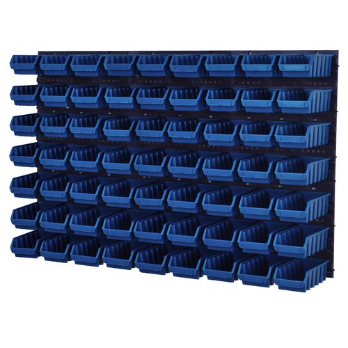 Stapelboxen Wandregal Sichtlagerkästen Schüttenregal Lagersystem 63 Boxen Blau
