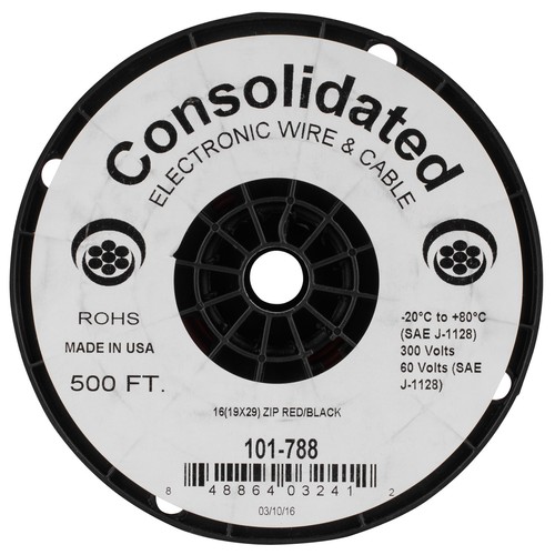 Red//Black Consolidated 500 ft 16 AWG Power Speaker Wire