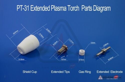 PT-31 plasma cutter torch extented nickeled TIP ELECTRODE SHEILD GASRING 70PCS