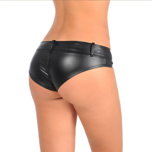 Women PVC Leather Briefs Panties Shiny Shorts Low-Waist Pants Lingerie Bikini 