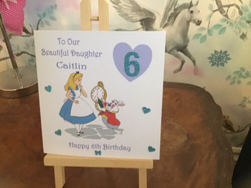 Personalised Handmade Alice In Wonderland Birthday Card Granddaughter//daughter