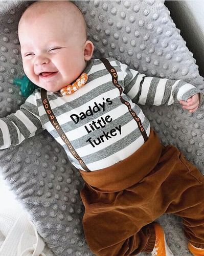 Cute Newborn Baby Boys Thanksgiving Cotton Romper Tops+Hat+Socks Outfits Clothes