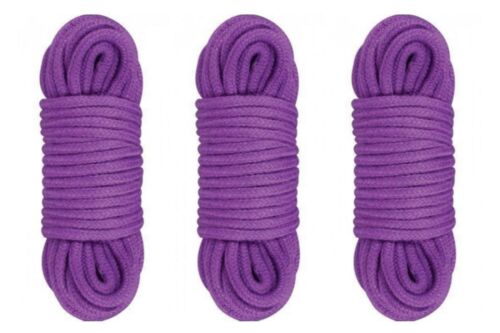 3 x Shibari 10m Soft Bondage Ropes  Red Black Purple 100% Cotton Restraint UK