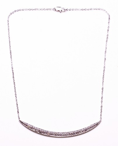 ZX47 SHORT DELICATE SILVER METAL NECKLACE WITH DIAMANTE ENCRUSTED CURVE FEATURE