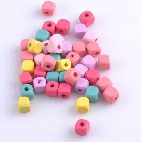 100pcs Mixed Color Wooden Cube Spacer Beads For Jewelry Making DIY 10mm