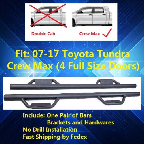 08-18 Fit Toyota Tundra Crew Cab Black Side Step Running Board Hoop Style Bar