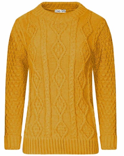 Ladies Long Sleeve Chunky Cable Knitted Jumper Crew Neck Winter Sweater Top