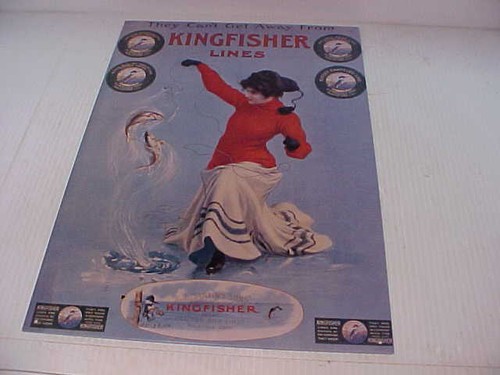 Kingfisher Lines Girl in red dress fishing sign #7