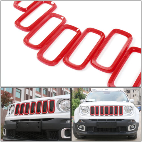 7pcs Red Front Grille Insert Ring Trim Cover for Jeep Renegade 16-18 Accessories