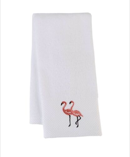 Flamingo Embroidered Hand Towels Set of 2 Summer Beach Coastal Home 