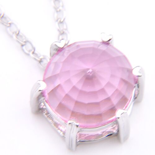 Florid Newest Round Cut Fire Pink Quartz Silver Necklace Pendants With chain 