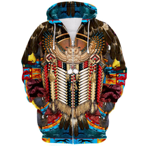 Native American Indian Hoodie Jacket 3D Printed Pullover Sweatshirt Coat Unisex