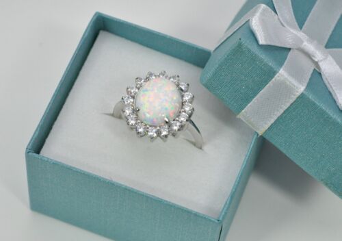 Opal 10X12mm Oval Clear Topaz Accent Combination 925 Sterling Silver Ring Size 9 