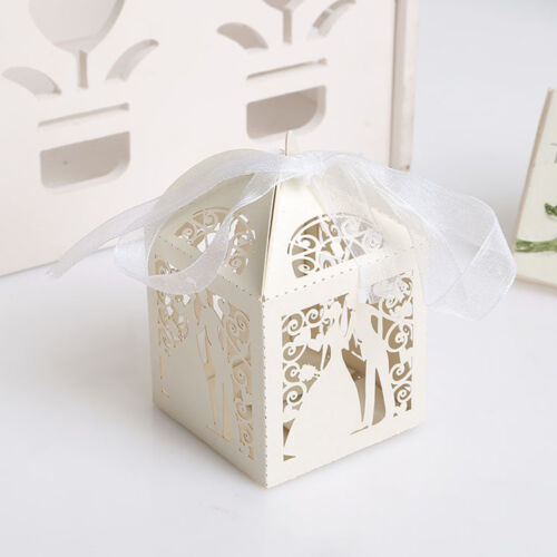 2//20//50Pcs Hollow Love Heart Mr /& Mrs Favor Ribbon Gifts Box Candy Boxes Wedding