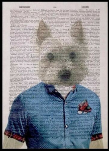 Humanised Dog Prints Vintage Dictionary Page Wall Art Hipster Animals in Clothes