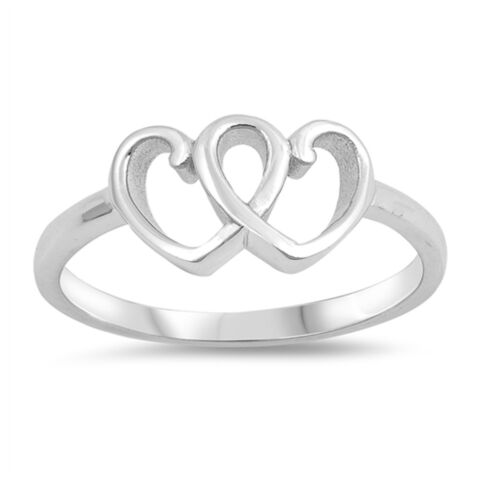 White Rhodium Gold Two Heart as one High Polished Sterling Silver Ring 