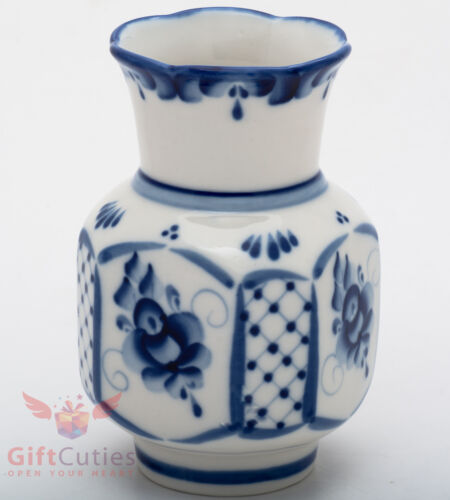 Gzhel Porcelain candy flowers vase bowl Hand-painted 
