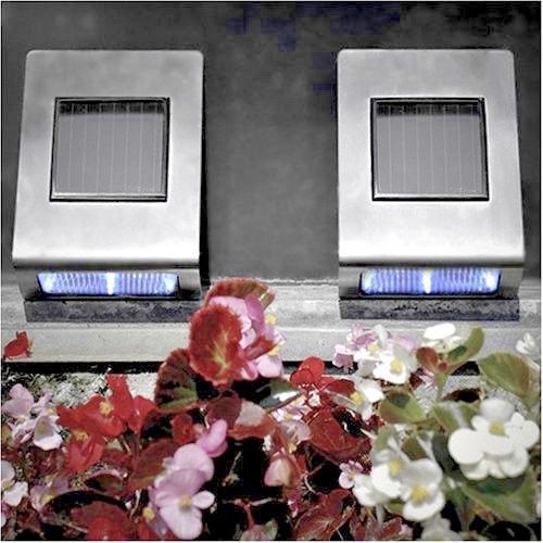 2x Acciaio inox Moderno Outdoor Luci Solare Per Giardino Recinto Muro Luci a LED verso il basso