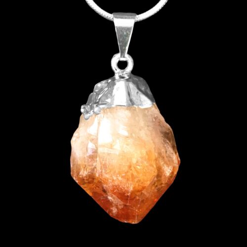Natural Silver CITRINE Pendant HANDMADE Chakra Crystal Point Necklace Protection