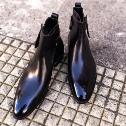 Details about   Handmade Black Leather Ankle Boots Men Black Leather Boots High Ankle Boots 