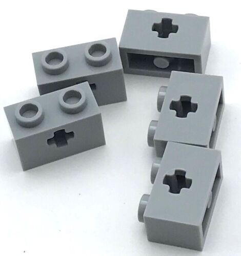 Lego 5 New Light Bluish Gray Technic Bricks 1 x 2 with Axle Hole Pieces