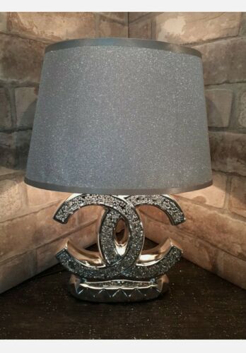 Crushed Diamond Silver LED Bling Table Lamp Shade Glitter romany sparkly 