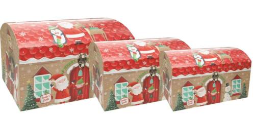 Set Of 3 Giant Christmas Nested Chest Storage Gift Boxes Santa/'s Grotto Elves