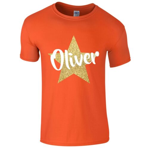 Garçons Personnalisé Nom Gold Glitter Star T-shirt 1-14 Ans Personnalisé Imprimé