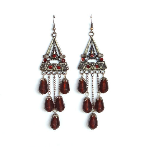 9.5cm long vintage retro style bronze and brown chandelier earrings 