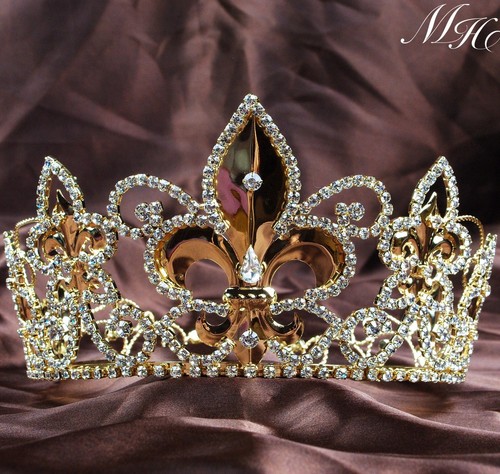 King Queen Crowns Fleur De Lis Gold Imperial Tiara pageant Bridal Party Jewelry