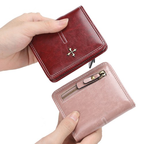 Women/'s Rfid Small Bifold Leather Wallet Mini Zipper Coin Purse id card Pocket