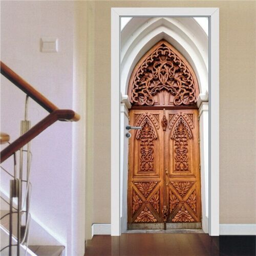 Details about  / Retro Wooden Door Stickers PVC Waterproof Wallpaper For Doors Home Decor