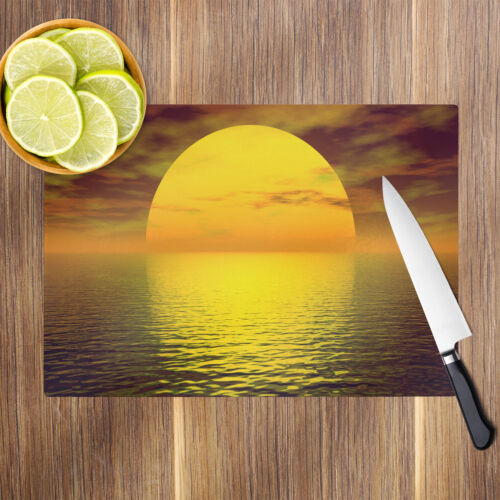 Yellow Ocean Sunset Nature Glass Chopping Board Kitchen Worktop Saver Protector
