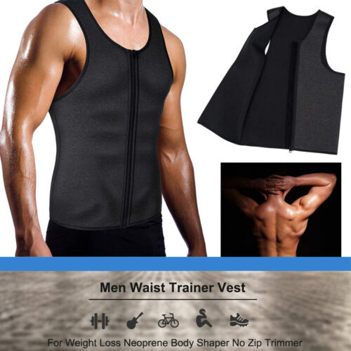 Men's Sweat Waist Trainer Zip Vest Weight Loss Top Neoprene Body Shaper Slimming 