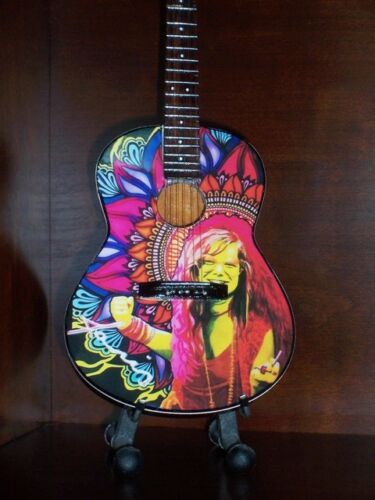 Mini ACOUSTIC Guitar JANIS JOPLIN Display GIFT Memorabilia FREE STAND