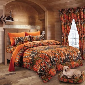 FULL-SIZE-ORANGE-CAMO-COMFORTER-BED-SPREAD-ONLY-CAMOUFLAGE-BLAZE-WOODS-86x94